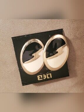D&G Gold-Tone Black and White Enamel Oval Clip-On Earrings